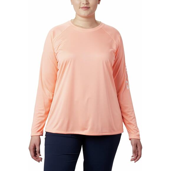 Columbia Women Tidal Tee II Long Sleeve Shirt Plus Size Size 2X Tiki Pink/White - Picture 1 of 5